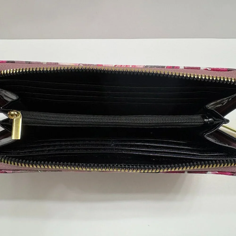 BETSEY JOHNSON Pink/ Black Floral Watercolor Wristlet/ Clutch/ Wallet - NWOT